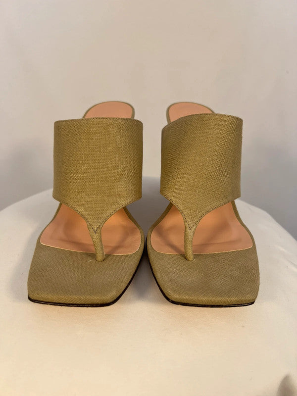 Sandales à talons en lin kaki