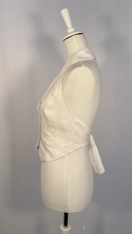 Gilet dis nu en mélange lin-cupro blanc