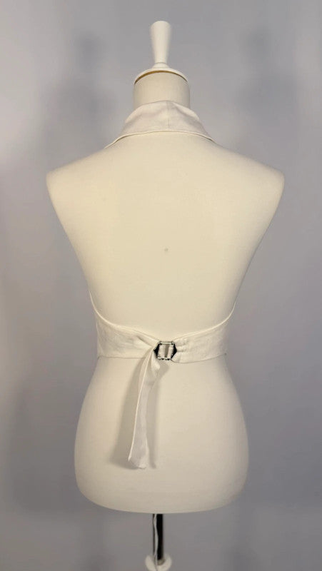 Gilet dis nu en mélange lin-cupro blanc