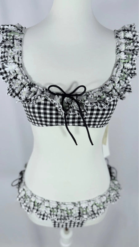 Bikini Daisy Lane fleuri à carreaux blanc et noir