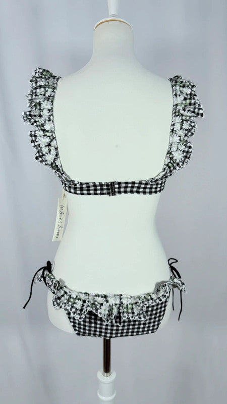 Bikini Daisy Lane fleuri à carreaux blanc et noir