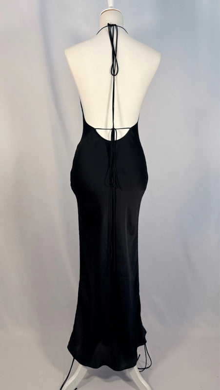 Robe en satin à fronces noire