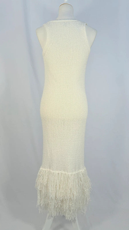 Robe pull à franges blanche