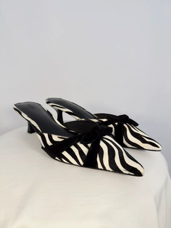 Chaussures à talons kitten en cuir imprimé zébré
