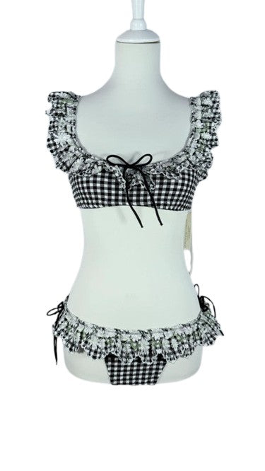 Bikini Daisy Lane fleuri à carreaux blanc et noir