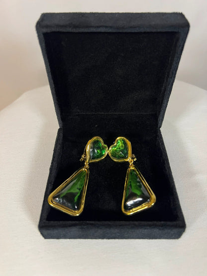 Boucles d’oreilles plaqué or et vertes