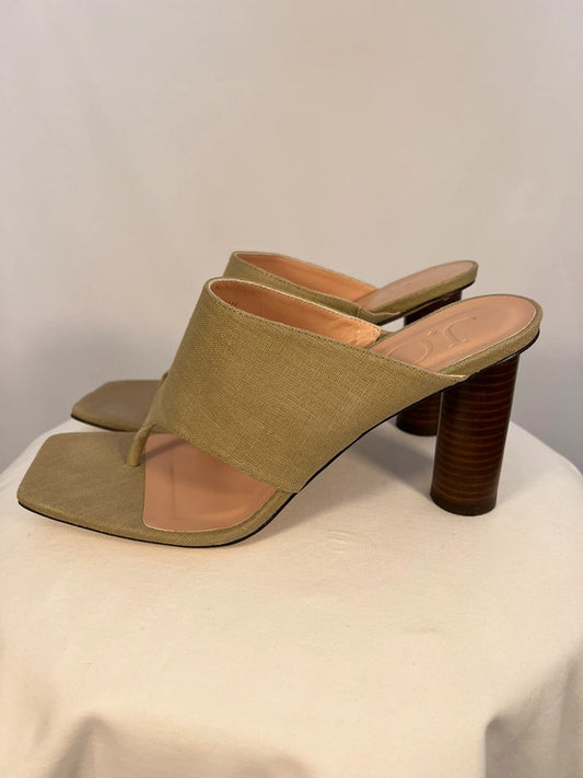 Sandales à talons en lin kaki