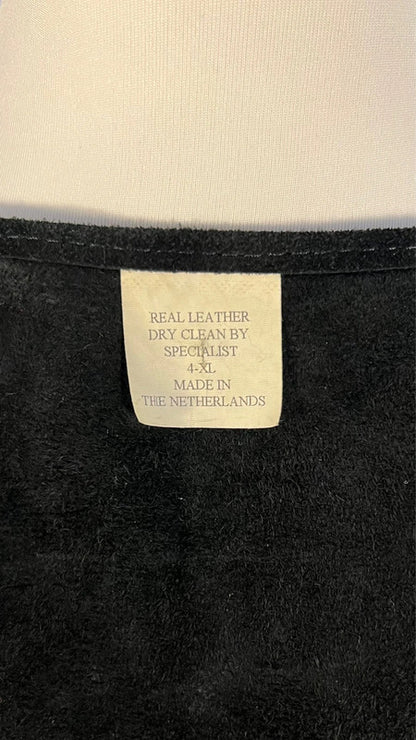 Veste cuir/daim sans manches à franges noire