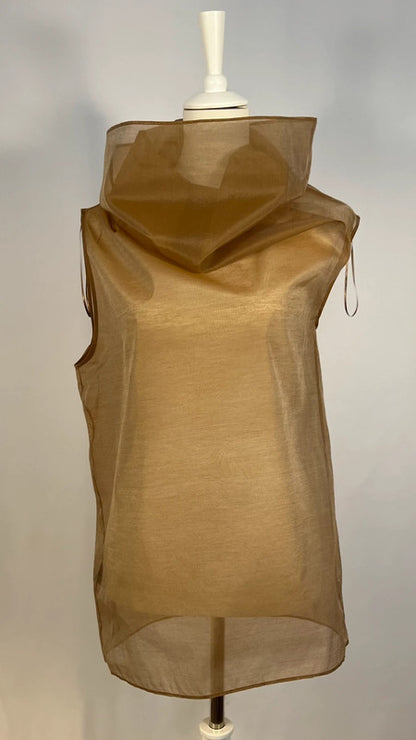 Chemisier soie col asymétrique marron