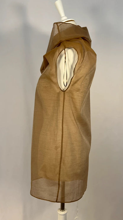 Chemisier soie col asymétrique marron