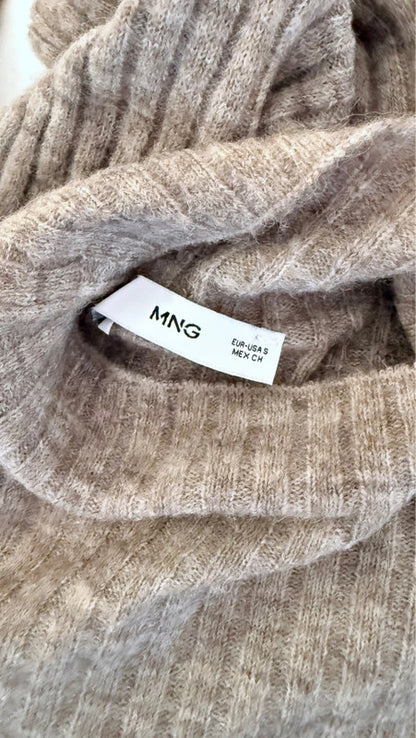 Robe fendue maille côtelée marron