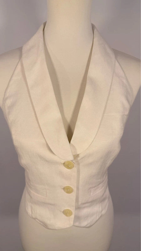 Gilet dis nu en mélange lin-cupro blanc