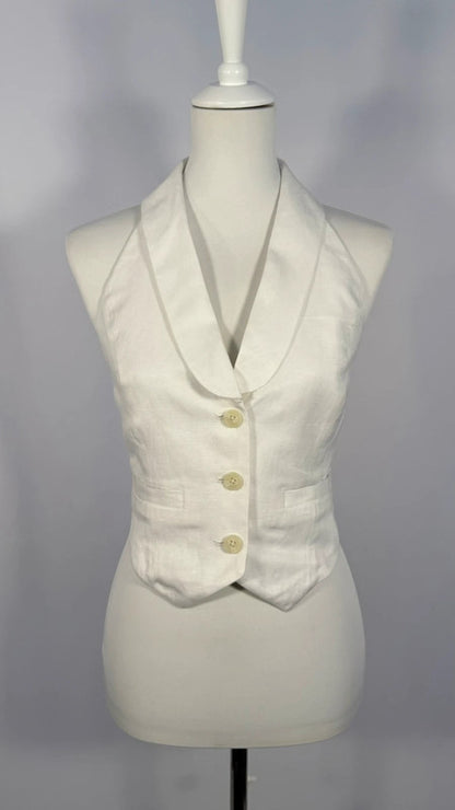 Gilet dis nu en mélange lin-cupro blanc