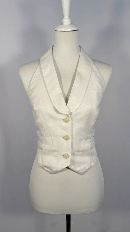 Gilet dis nu en mélange lin-cupro blanc