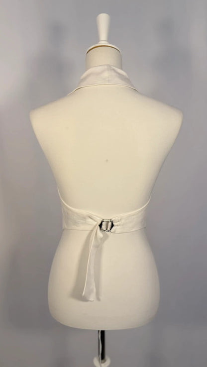 Gilet dis nu en mélange lin-cupro blanc