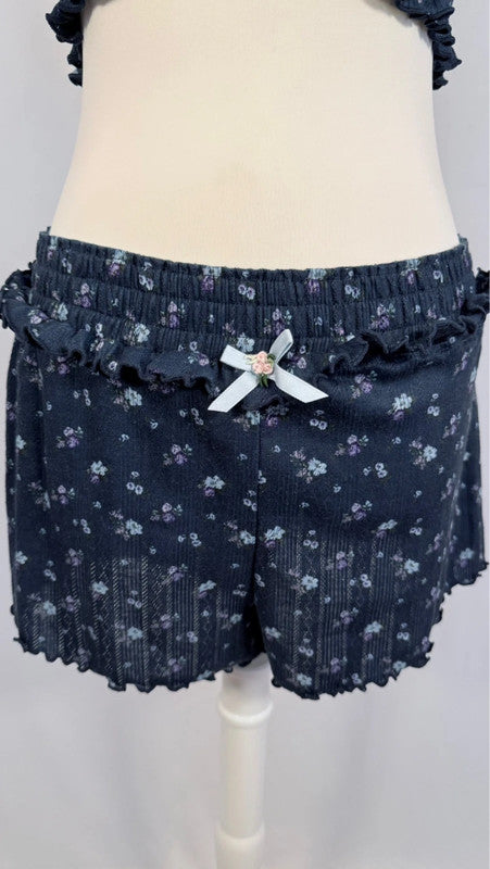 Ensemble crop top + short Lola Pointelle bleu fleuri