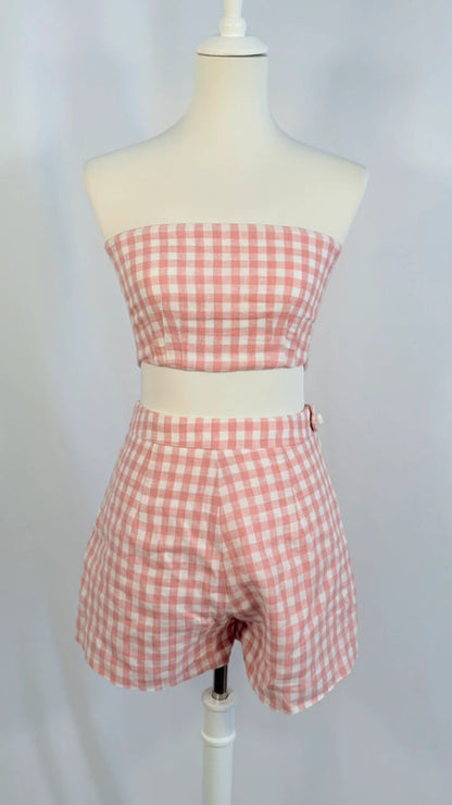 Bandeau Paige + Short Perry à carreaux blanc et rose