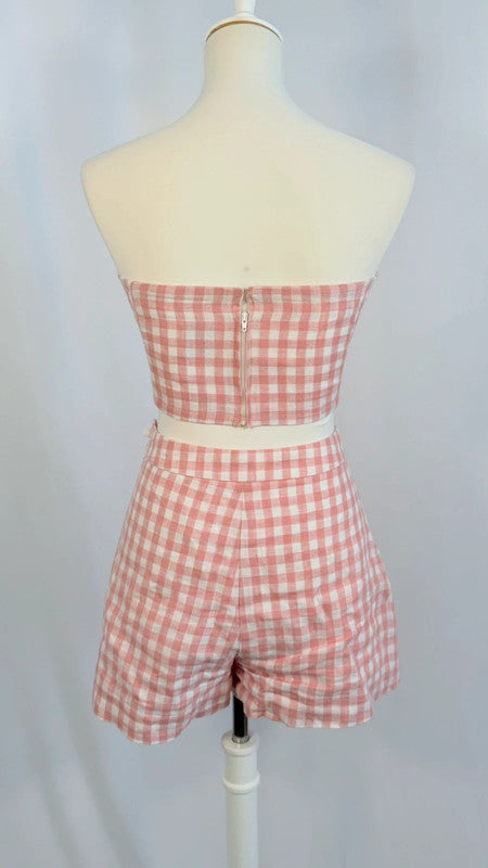 Bandeau Paige + Short Perry à carreaux blanc et rose
