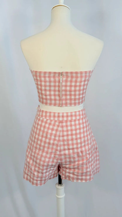 Bandeau Paige + Short Perry à carreaux blanc et rose