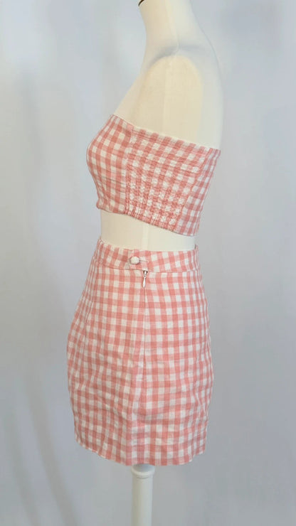 Bandeau Paige + Short Perry à carreaux blanc et rose