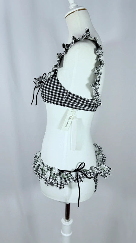 Bikini Daisy Lane fleuri à carreaux blanc et noir