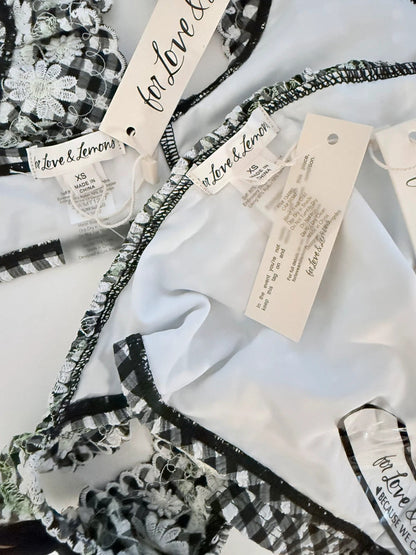 Bikini Daisy Lane fleuri à carreaux blanc et noir