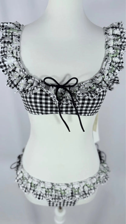 Bikini Daisy Lane fleuri à carreaux blanc et noir