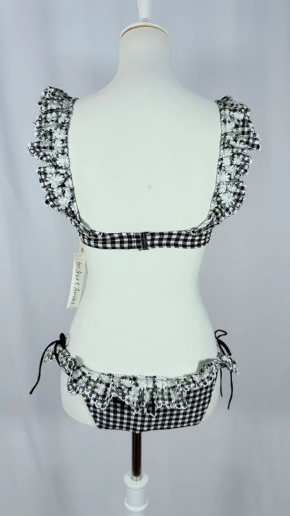 Bikini Daisy Lane fleuri à carreaux blanc et noir