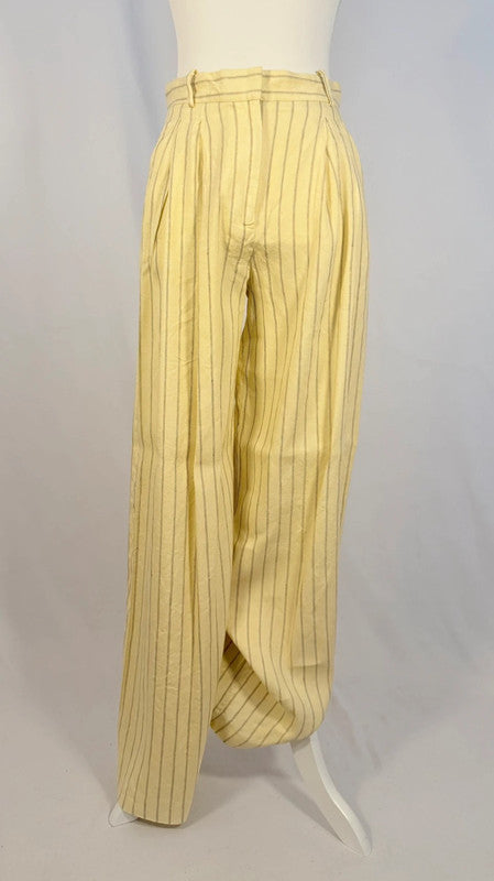 Pantalon en lin à rayures jaune