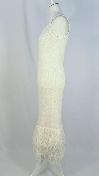 Robe pull à franges blanche