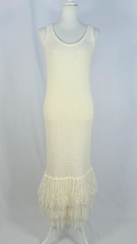 Robe pull à franges blanche