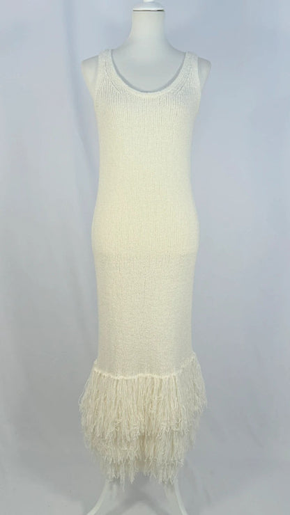 Robe pull à franges blanche