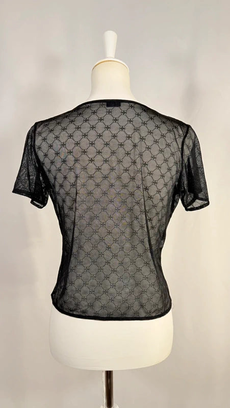 Black embroidered sheer top