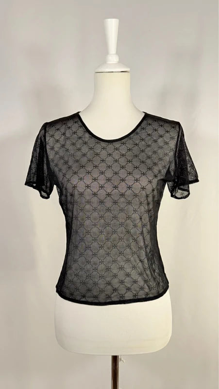 Black embroidered sheer top