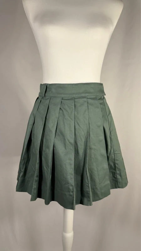 Green pleated mini skirt