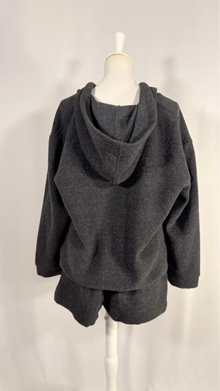 Grey wool Belsay hoodie and mini shorts set