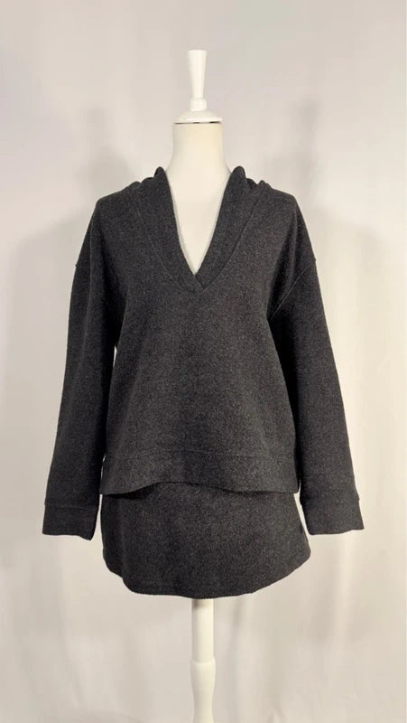 Grey wool Belsay hoodie and mini shorts set