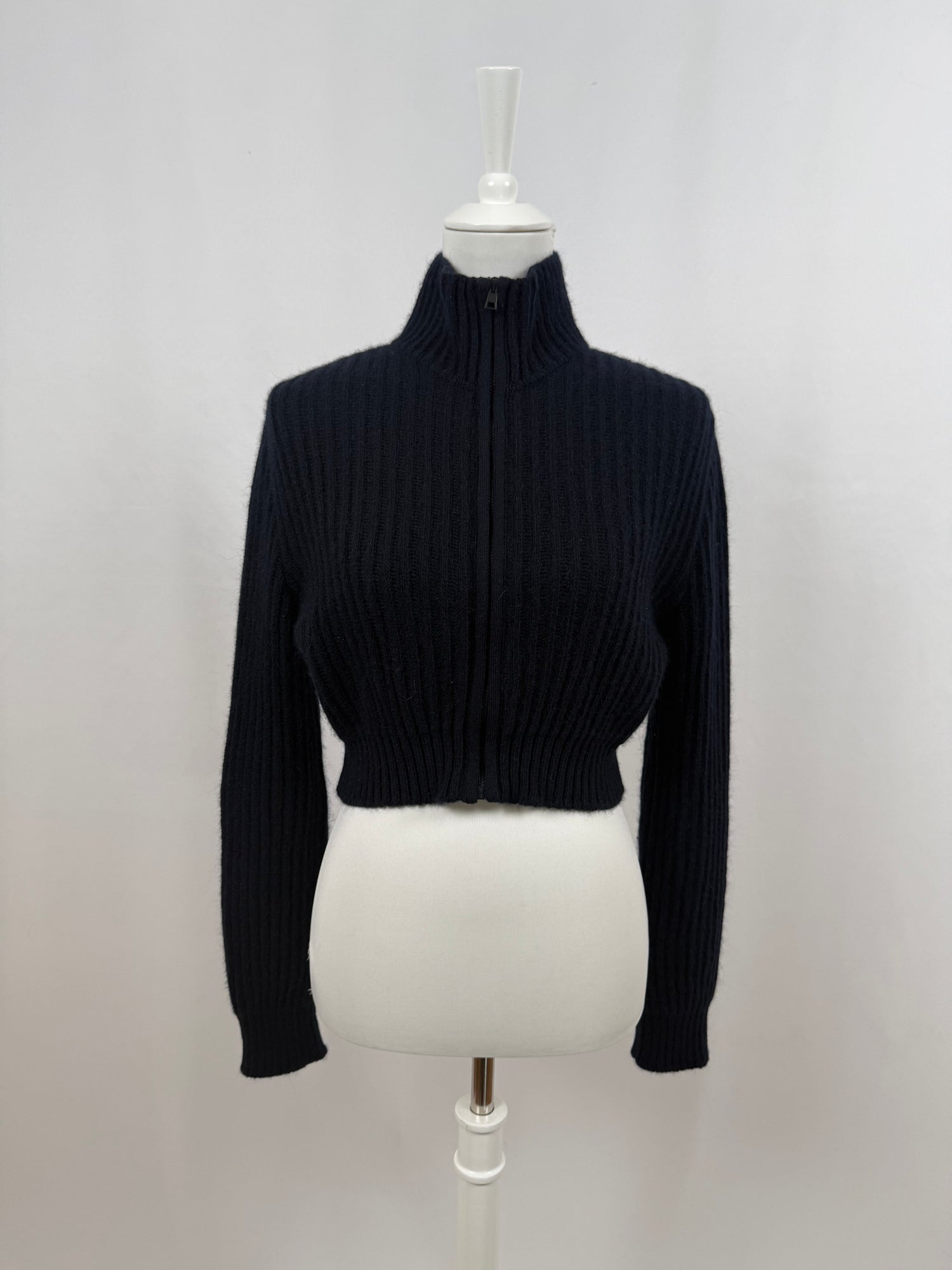 Cardigan court à col zippé bleu marine