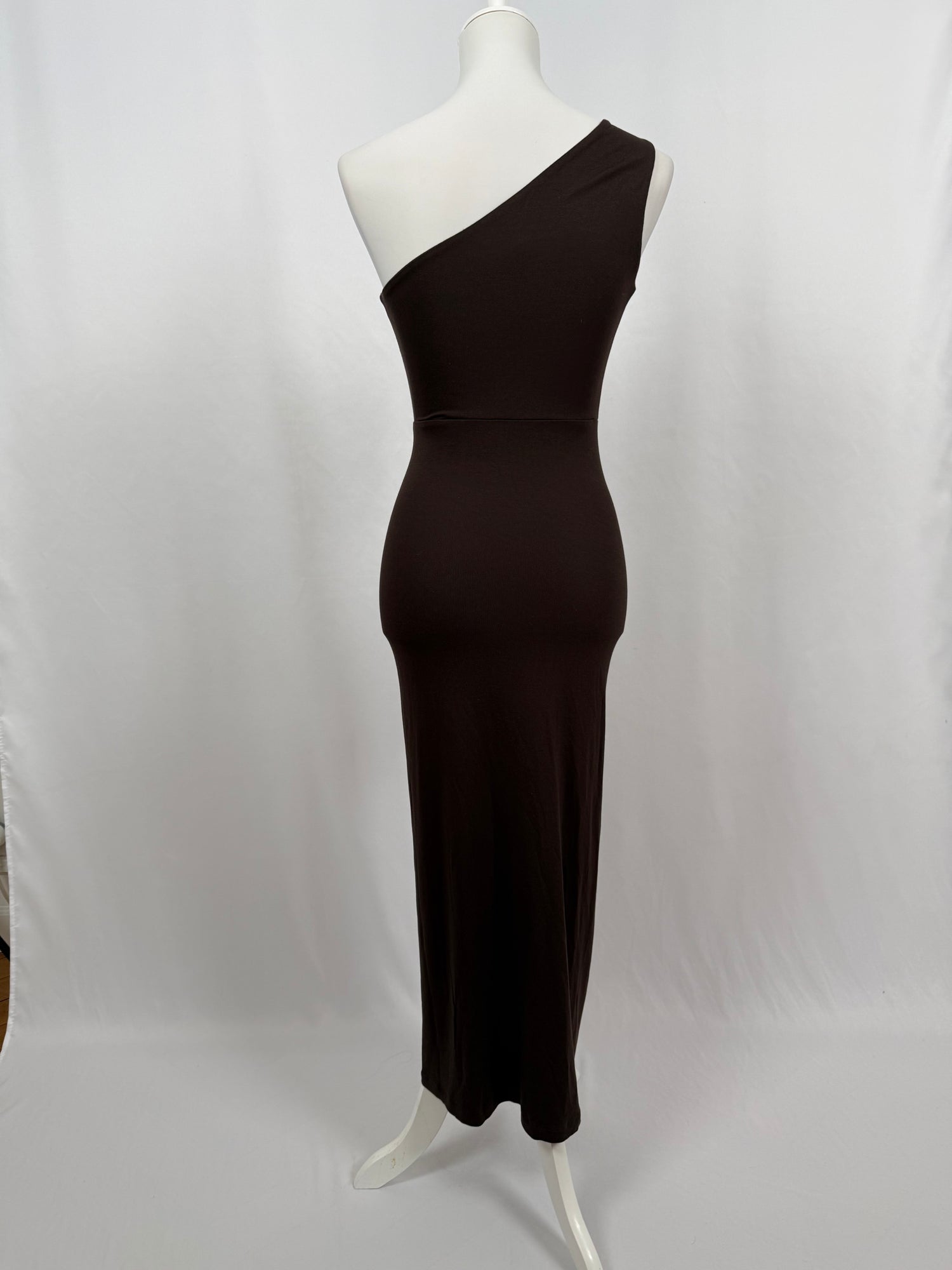 Brown draped asymmetric maxi dress