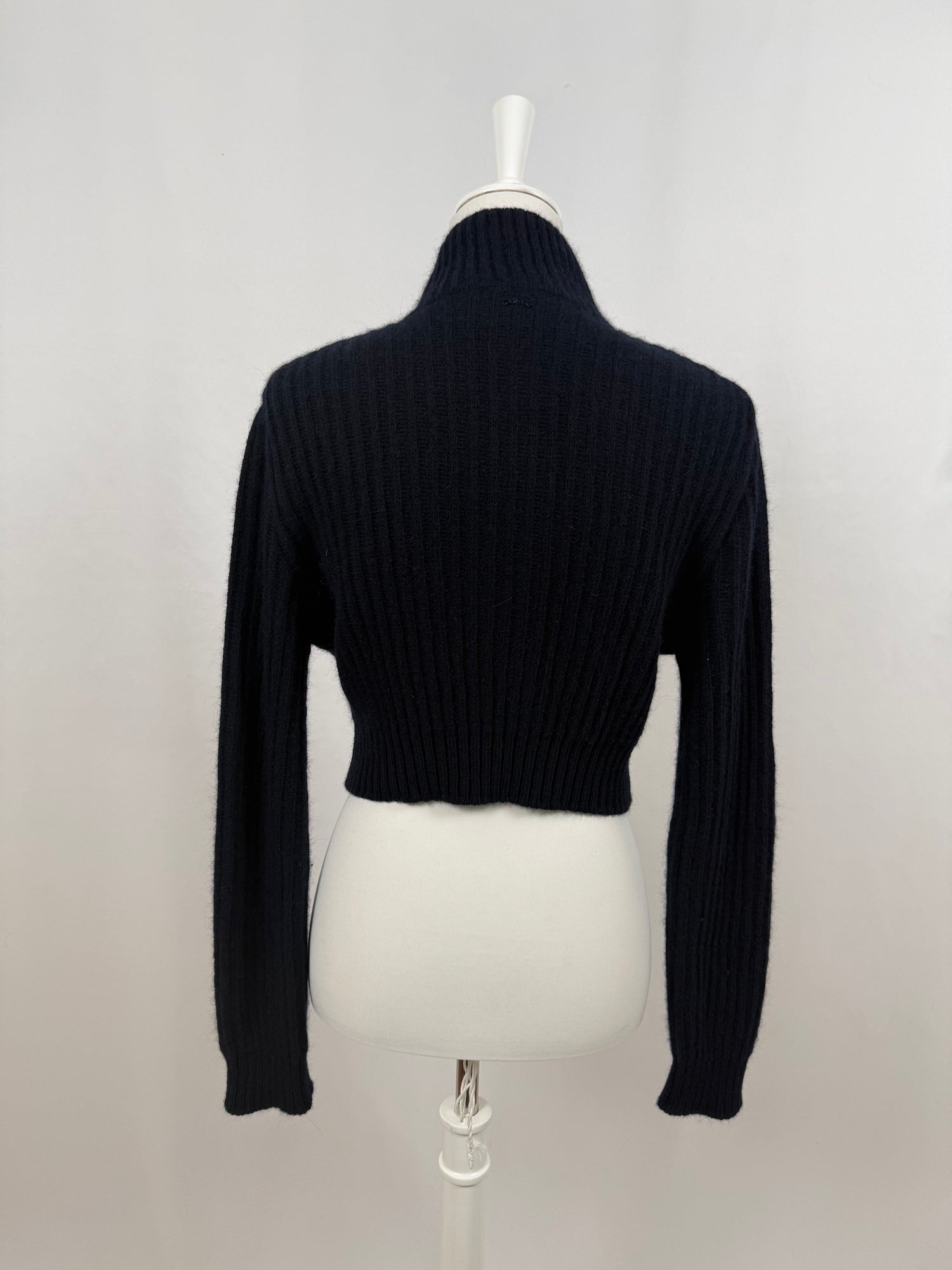 Cardigan court à col zippé bleu marine