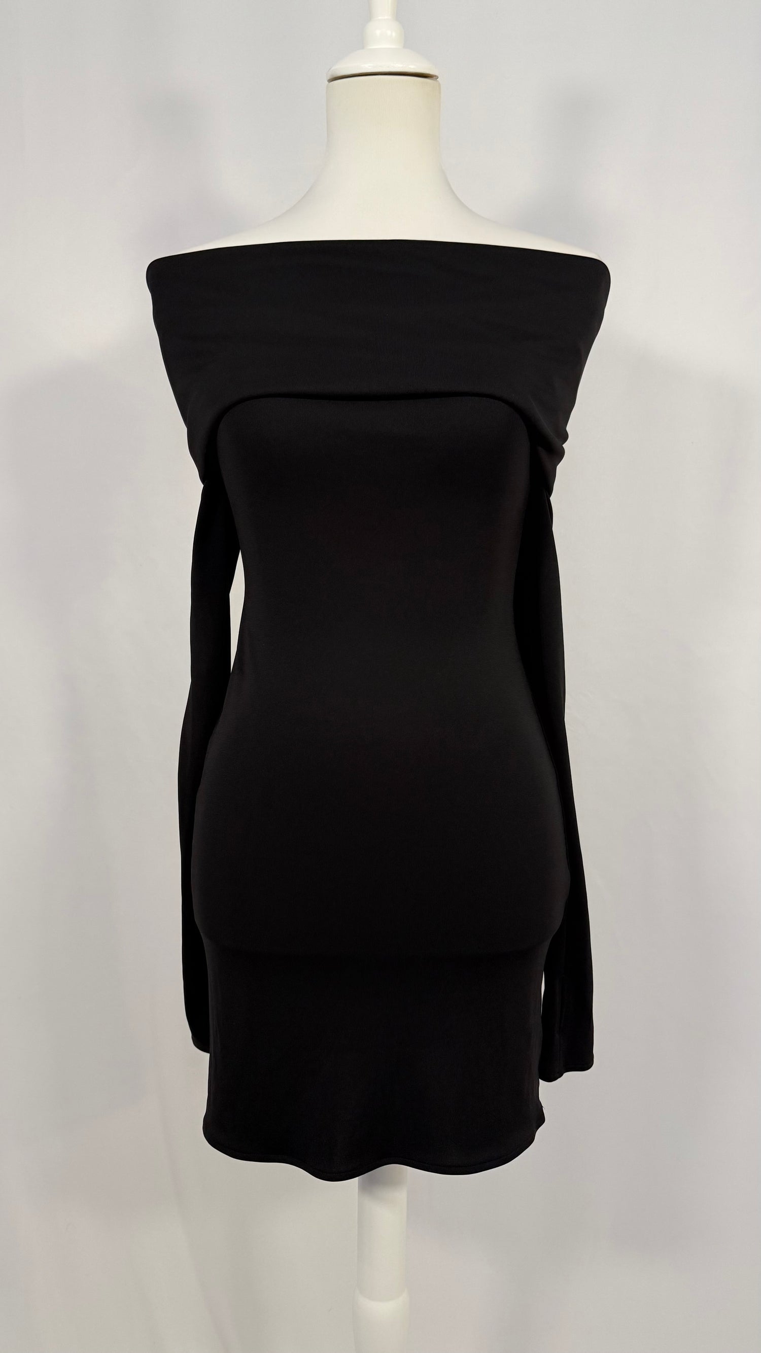 Black Matte Jersey Off-the-Shoulder Mini Dress