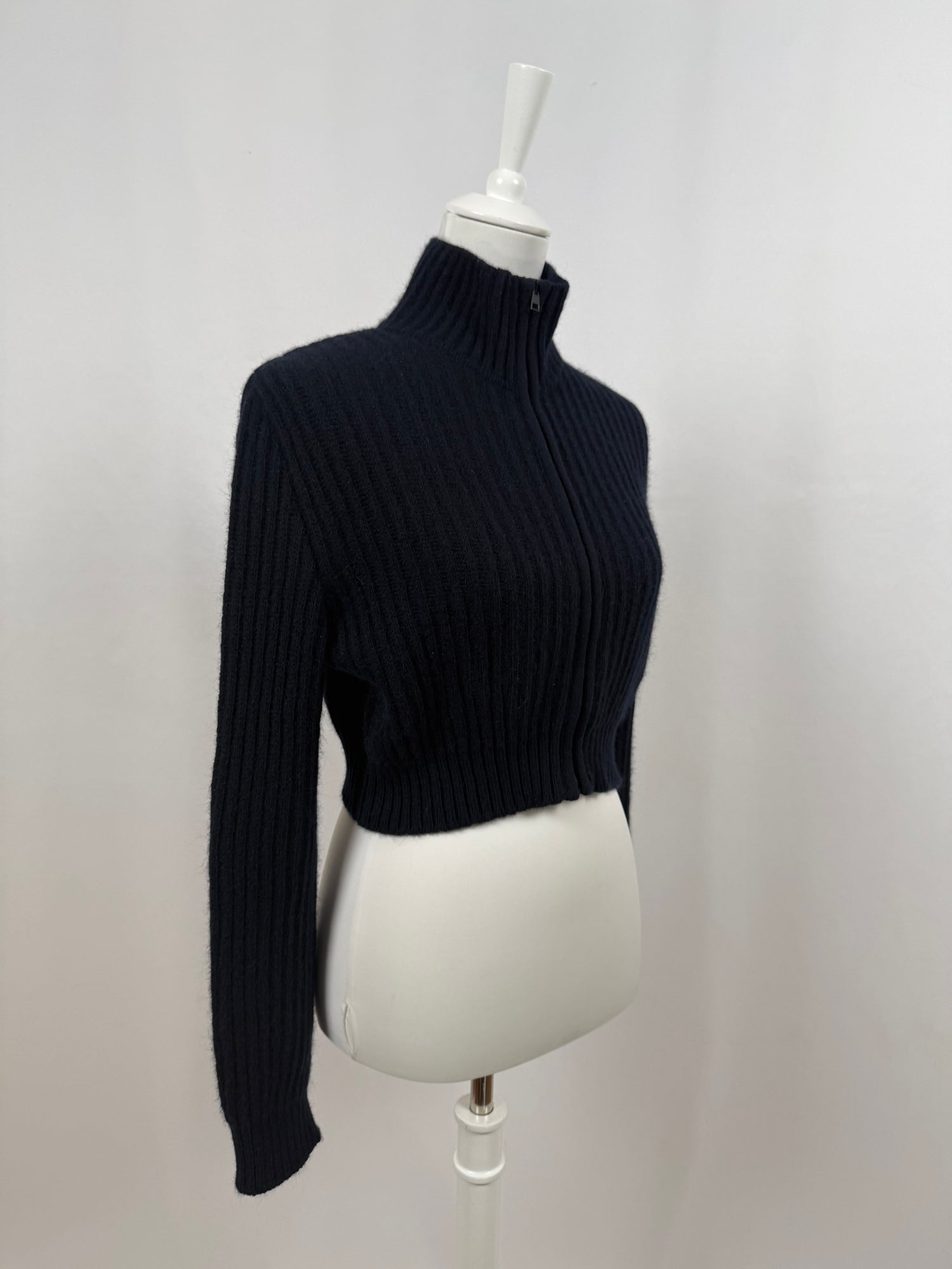 Cardigan court à col zippé bleu marine