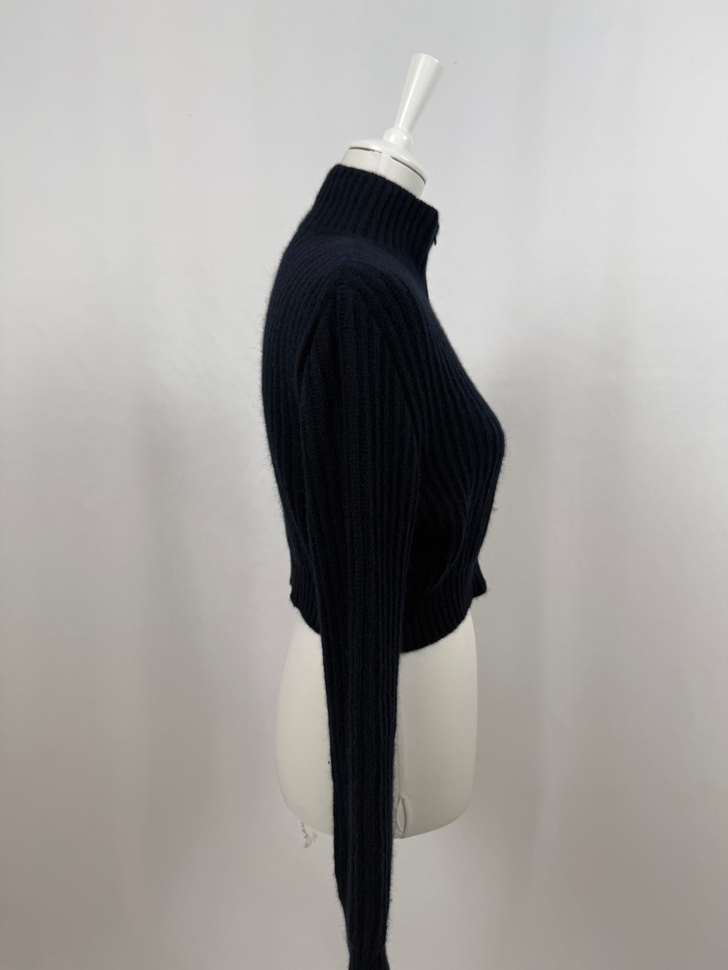 Cardigan court à col zippé bleu marine