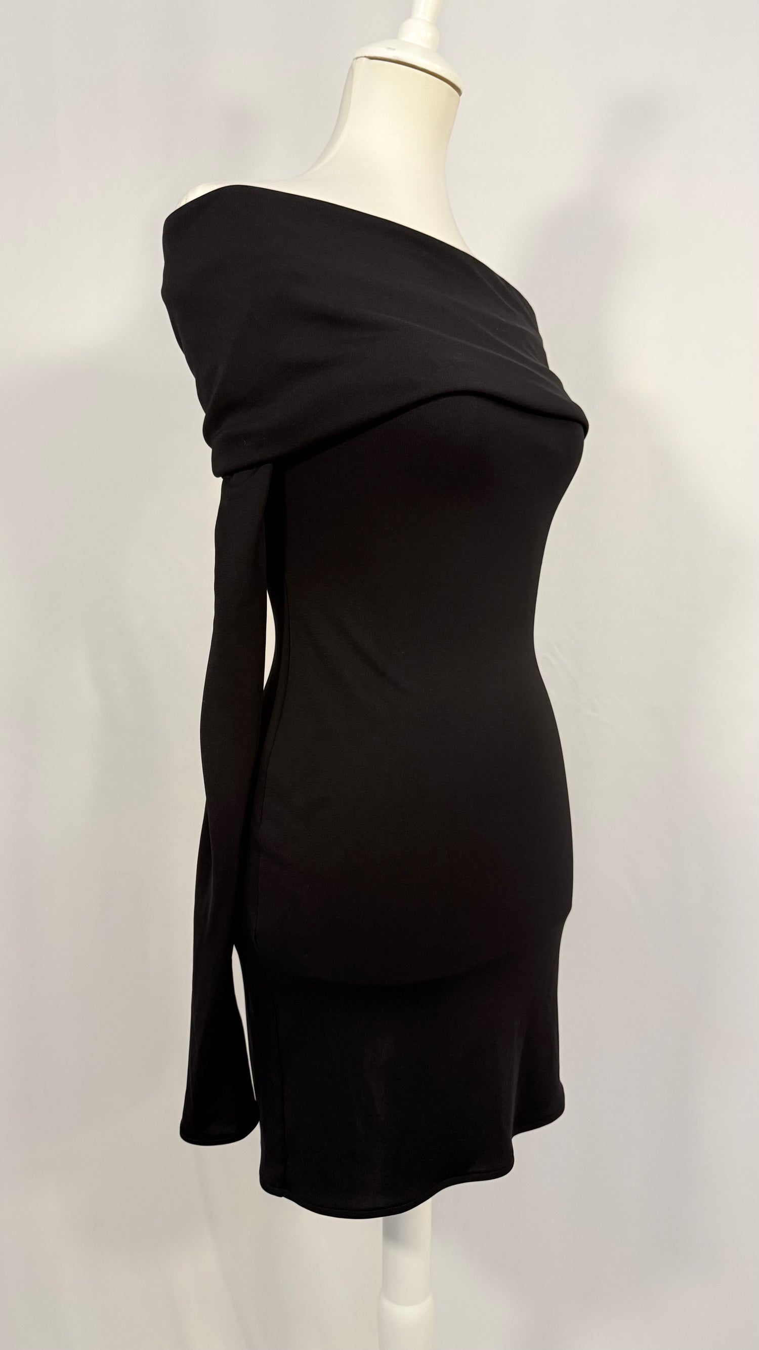 Black Matte Jersey Off-the-Shoulder Mini Dress