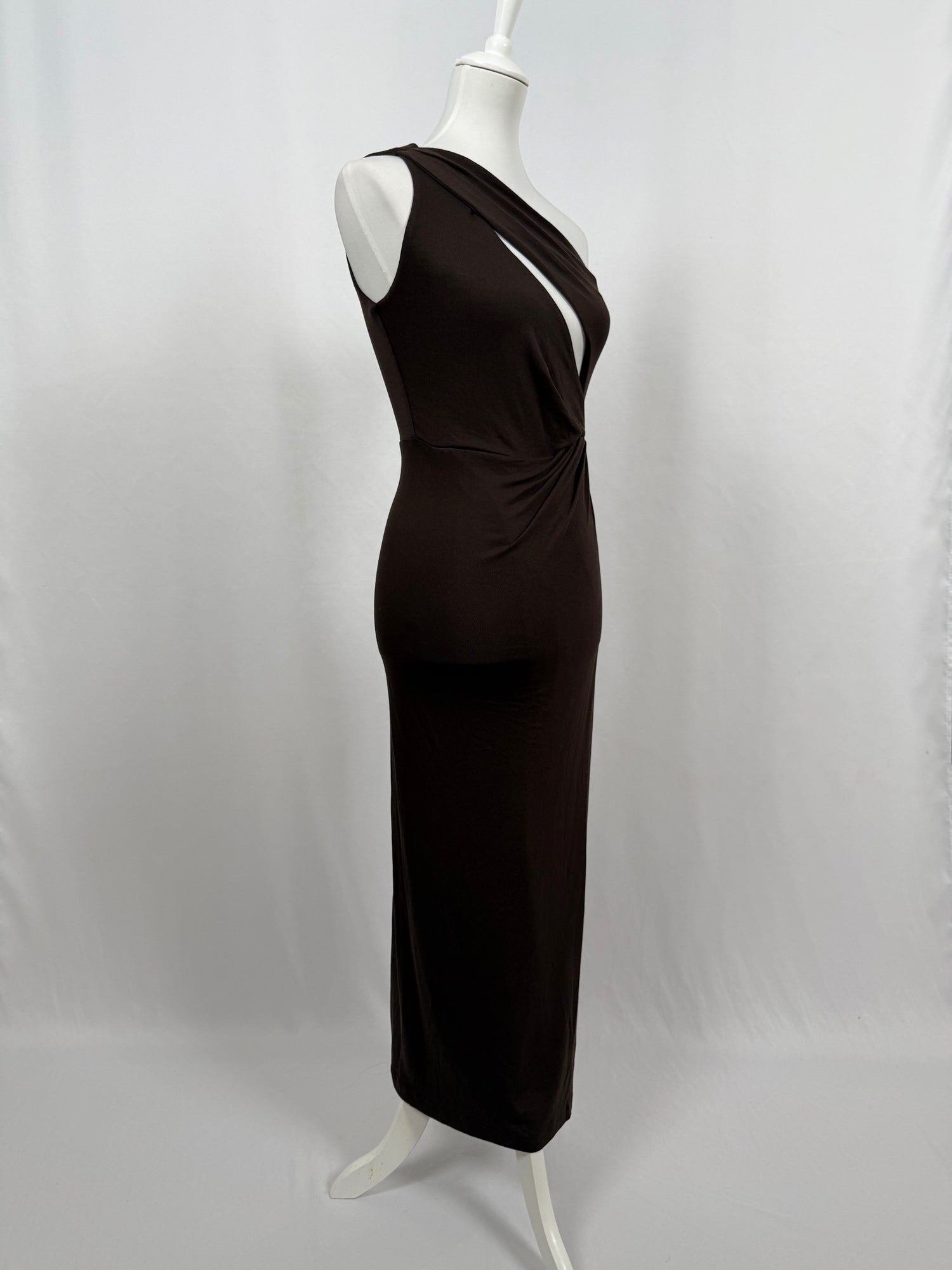 Brown draped asymmetric maxi dress