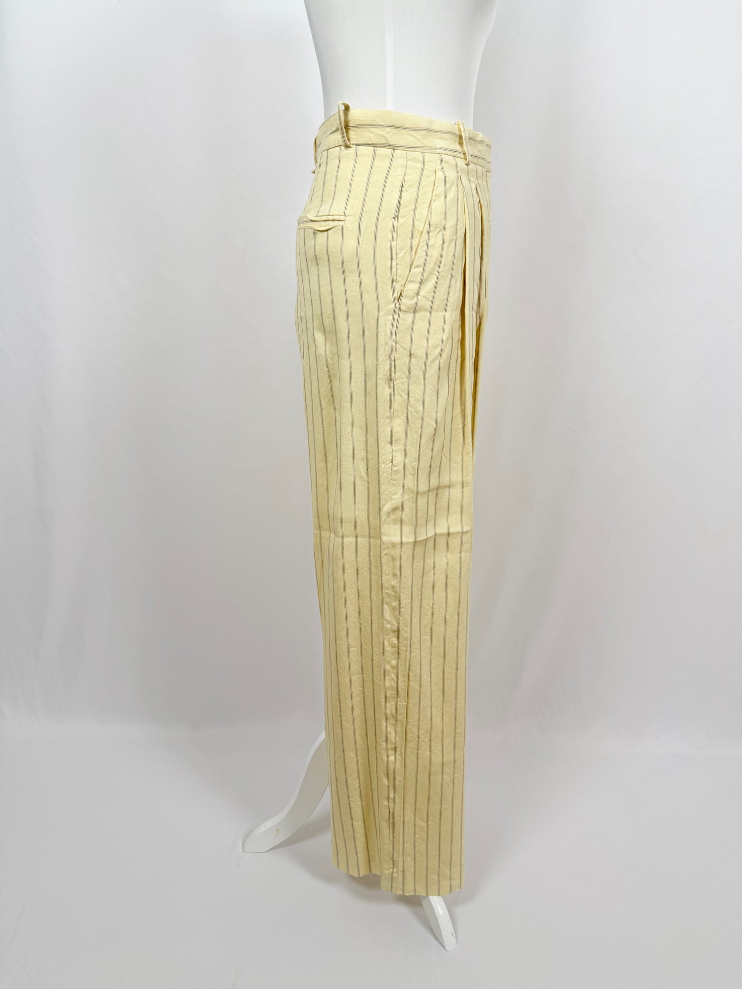 Pantalon en lin à rayures jaune