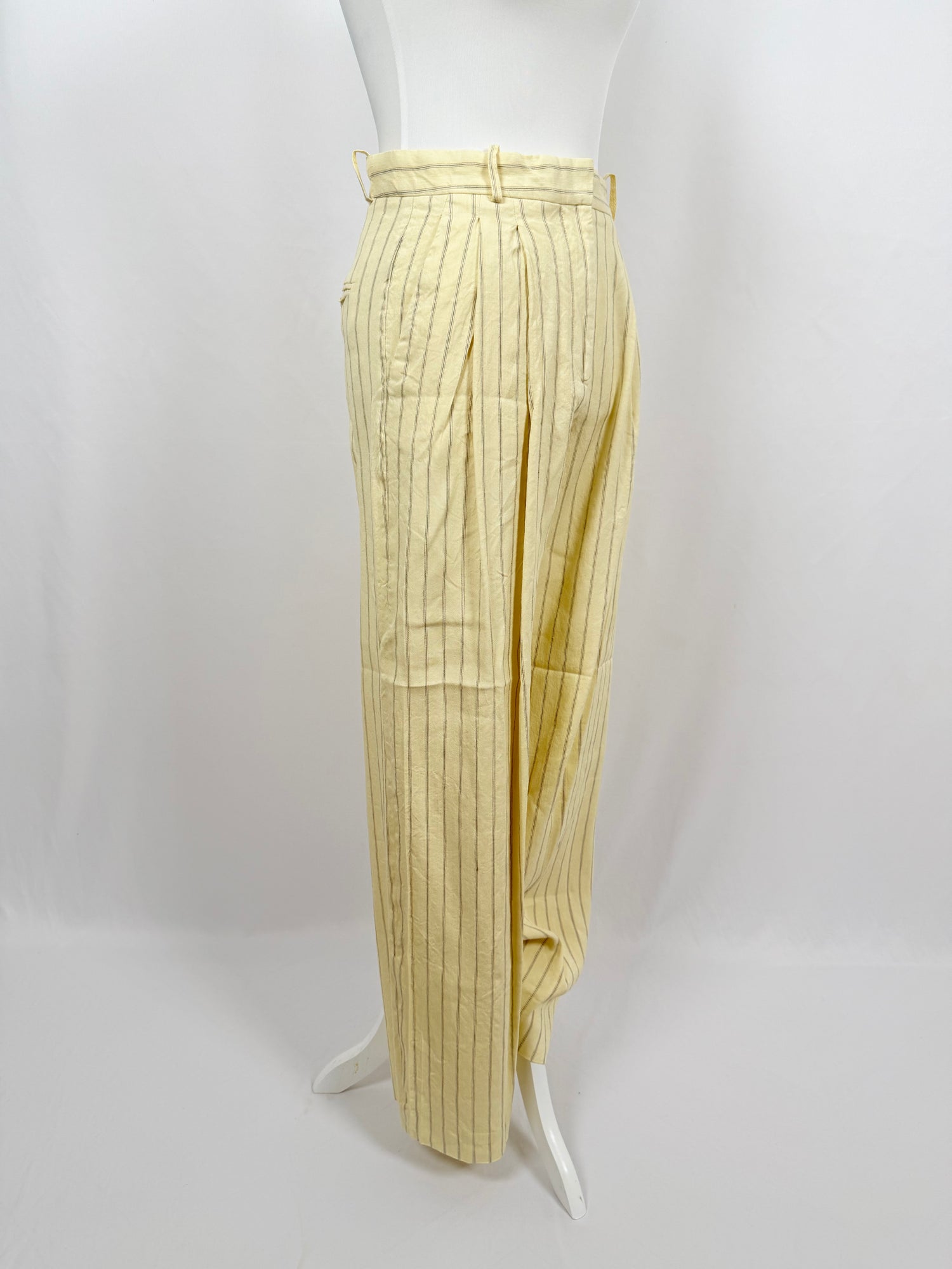 Pantalon en lin à rayures jaune