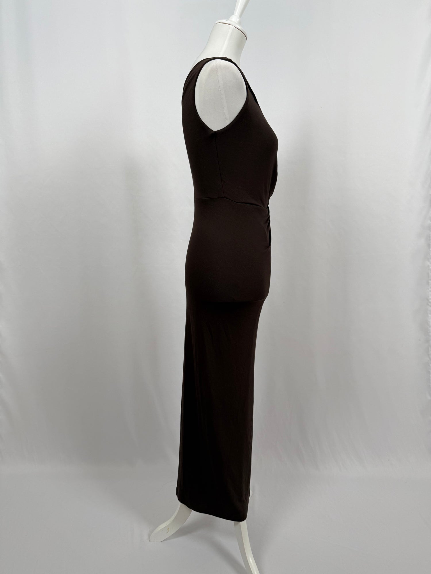 Brown draped asymmetric maxi dress