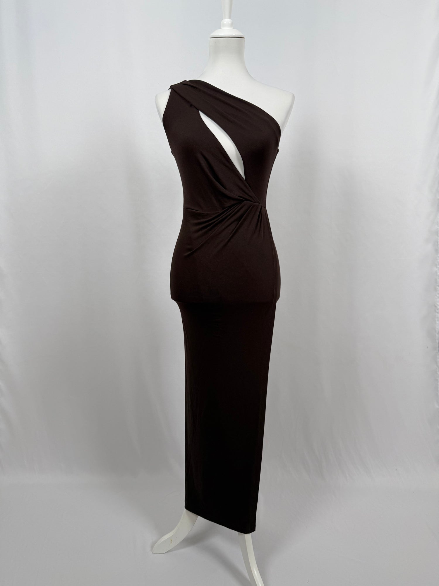 Brown draped asymmetric maxi dress