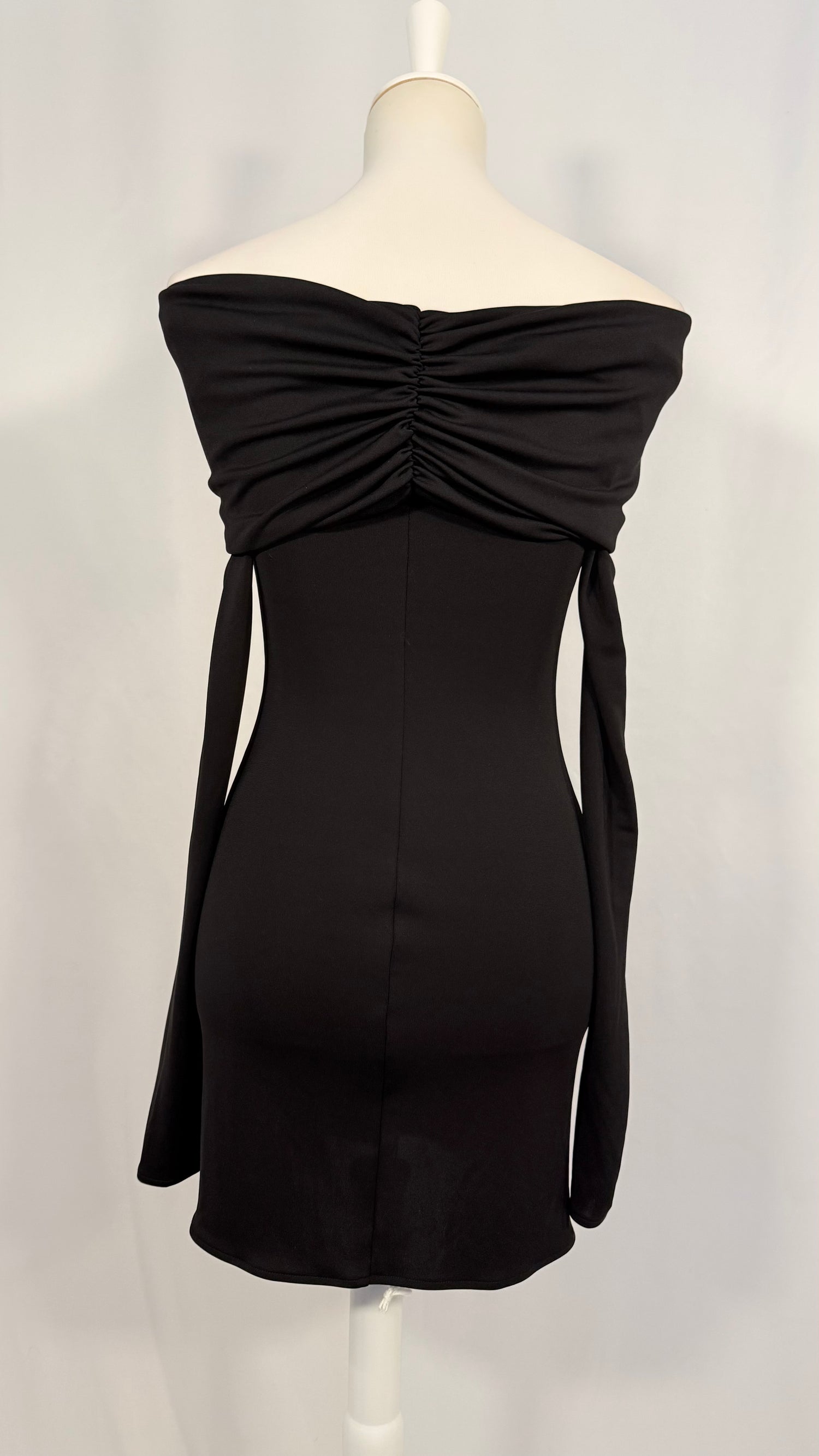 Black Matte Jersey Off-the-Shoulder Mini Dress